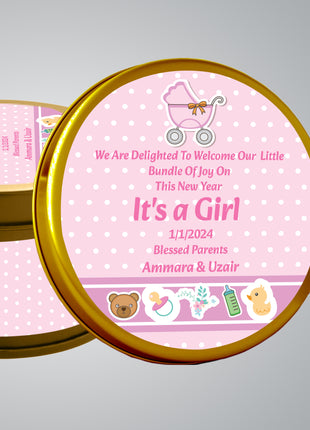 Premium Birth Announcement Tin Boxes – Custom Printed Baby Arrival Gifts & Methie Boxes in Pakistan