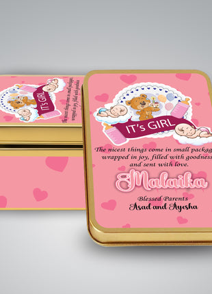 Premium Birth Announcement Tin Boxes – Custom Printed Baby Arrival Gifts & Methie Boxes in Pakistan