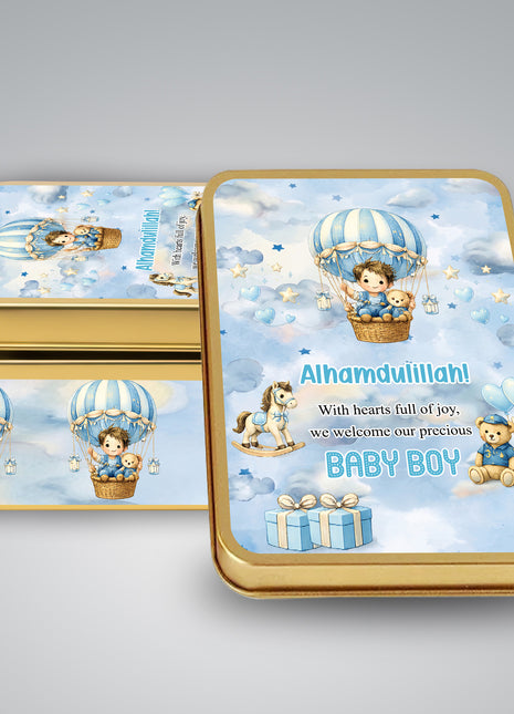 Premium Birth Announcement Tin Boxes – Custom Printed Baby Arrival Gifts & Methie Boxes in Pakistan
