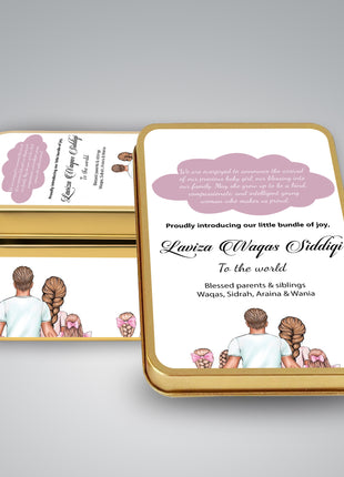 Premium Birth Announcement Tin Boxes – Custom Printed Baby Arrival Gifts & Methie Boxes in Pakistan
