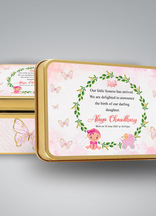 Premium Birth Announcement Tin Boxes – Custom Printed Baby Arrival Gifts & Methie Boxes in Pakistan