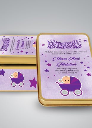 Premium Birth Announcement Tin Boxes – Custom Printed Baby Arrival Gifts & Methie Boxes in Pakistan