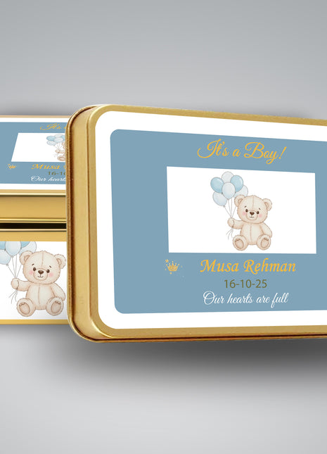 Premium Birth Announcement Tin Boxes – Custom Printed Baby Arrival Gifts & Methie Boxes in Pakistan