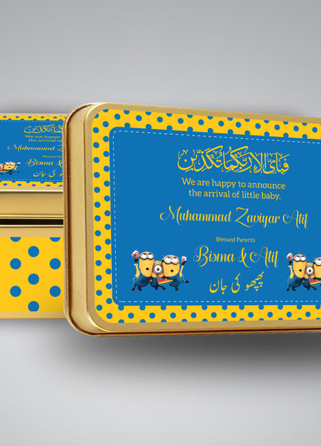 Premium Birth Announcement Tin Boxes – Custom Printed Baby Arrival Gifts & Methie Boxes in Pakistan