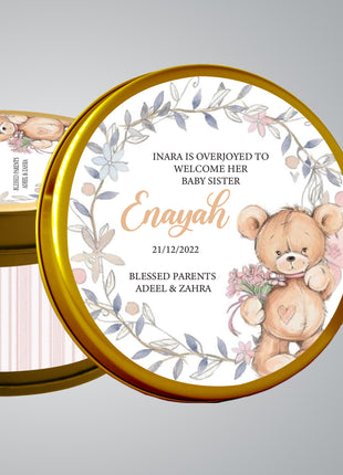 Premium Birth Announcement Tin Boxes – Custom Printed Baby Arrival Gifts & Methie Boxes in Pakistan