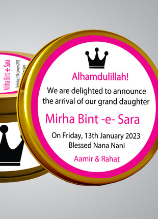 Premium Birth Announcement Tin Boxes – Custom Printed Baby Arrival Gifts & Methie Boxes in Pakistan