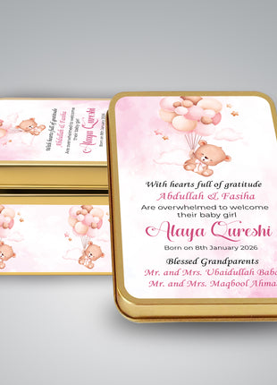 Premium Birth Announcement Tin Boxes – Custom Printed Baby Arrival Gifts & Methie Boxes in Pakistan