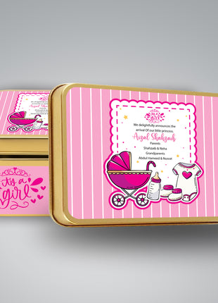 Premium Birth Announcement Tin Boxes – Custom Printed Baby Arrival Gifts & Methie Boxes in Pakistan