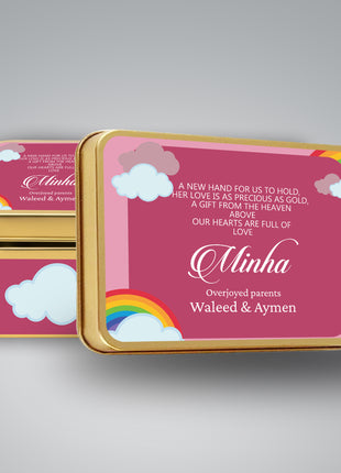 Premium Birth Announcement Tin Boxes – Custom Printed Baby Arrival Gifts & Methie Boxes in Pakistan