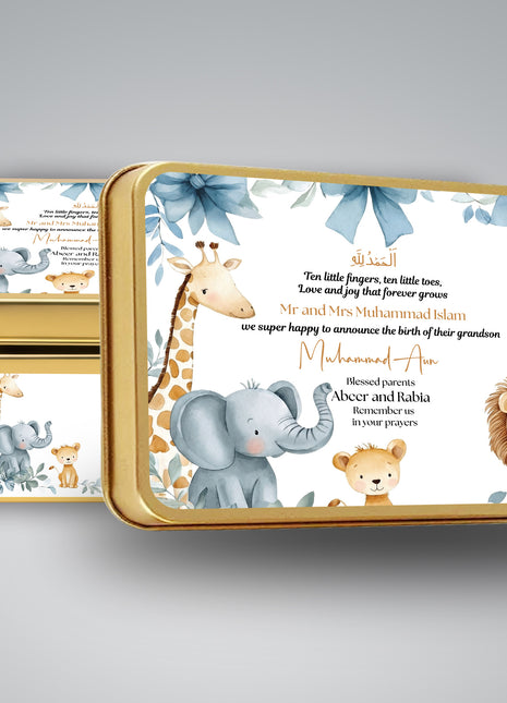 Premium Birth Announcement Tin Boxes – Custom Printed Baby Arrival Gifts & Methie Boxes in Pakistan
