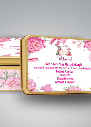 Premium Birth Announcement Tin Boxes – Custom Printed Baby Arrival Gifts & Methie Boxes in Pakistan
