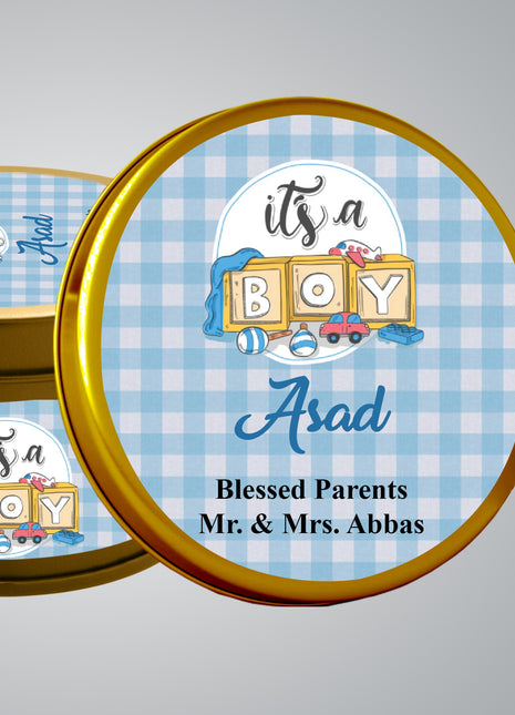 Premium Birth Announcement Tin Boxes – Custom Printed Baby Arrival Gifts & Methie Boxes in Pakistan