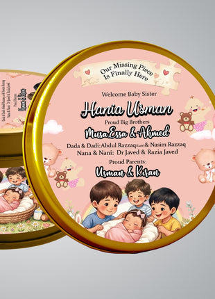 Premium Birth Announcement Tin Boxes – Custom Printed Baby Arrival Gifts & Methie Boxes in Pakistan