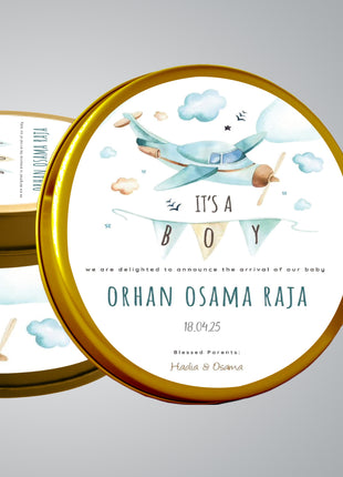 Premium Birth Announcement Tin Boxes – Custom Printed Baby Arrival Gifts & Methie Boxes in Pakistan