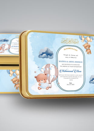 Premium Birth Announcement Tin Boxes – Custom Printed Baby Arrival Gifts & Methie Boxes in Pakistan