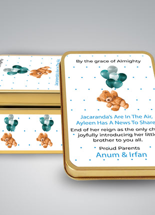 Premium Birth Announcement Tin Boxes – Custom Printed Baby Arrival Gifts & Methie Boxes in Pakistan