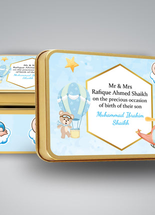 Premium Birth Announcement Tin Boxes – Custom Printed Baby Arrival Gifts & Methie Boxes in Pakistan