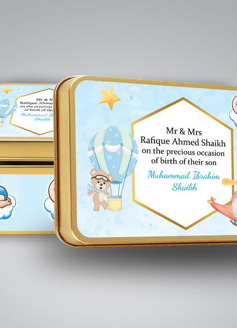 Premium Birth Announcement Tin Boxes – Custom Printed Baby Arrival Gifts & Methie Boxes in Pakistan