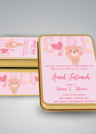 Premium Birth Announcement Tin Boxes – Custom Printed Baby Arrival Gifts & Methie Boxes in Pakistan
