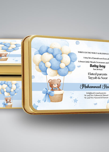 Premium Birth Announcement Tin Boxes – Custom Printed Baby Arrival Gifts & Methie Boxes in Pakistan