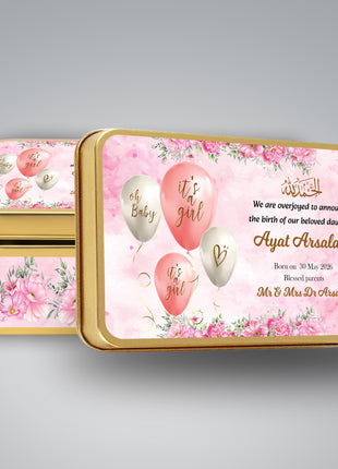 Premium Birth Announcement Tin Boxes – Custom Printed Baby Arrival Gifts & Methie Boxes in Pakistan