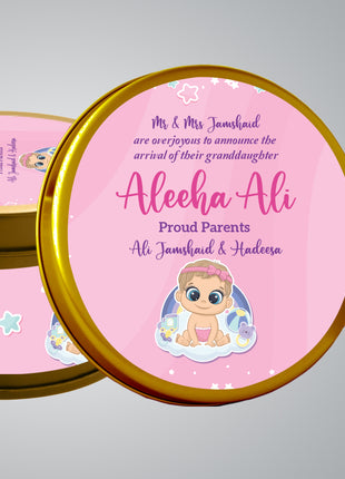 Premium Birth Announcement Tin Boxes – Custom Printed Baby Arrival Gifts & Methie Boxes in Pakistan