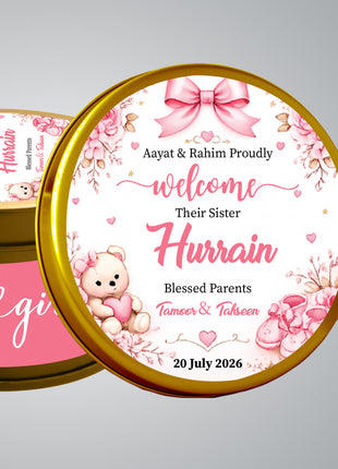 Premium Birth Announcement Tin Boxes – Custom Printed Baby Arrival Gifts & Methie Boxes in Pakistan