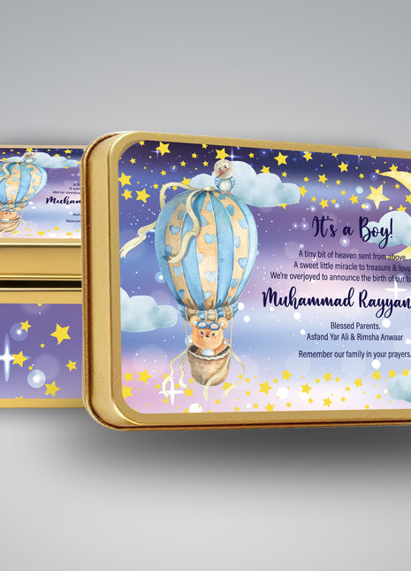Premium Birth Announcement Tin Boxes – Custom Printed Baby Arrival Gifts & Methie Boxes in Pakistan
