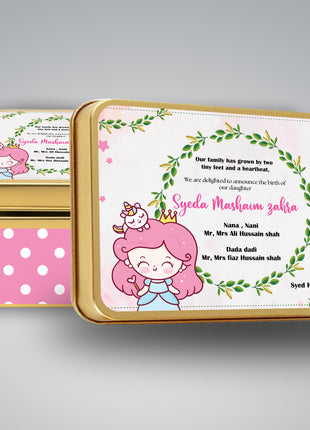 Premium Birth Announcement Tin Boxes – Custom Printed Baby Arrival Gifts & Methie Boxes in Pakistan