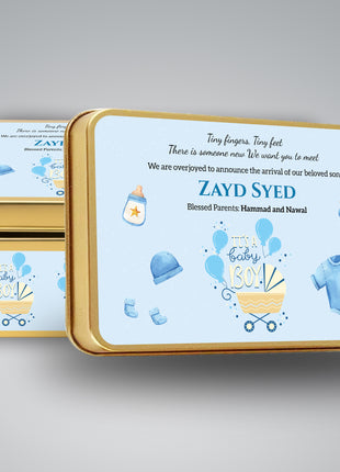 Premium Birth Announcement Tin Boxes – Custom Printed Baby Arrival Gifts & Methie Boxes in Pakistan