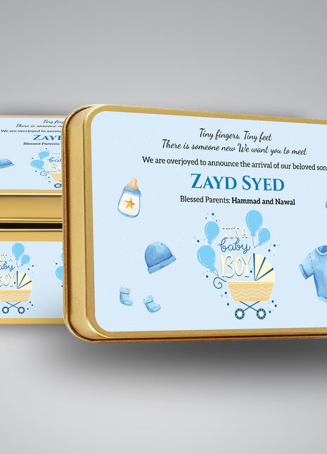 Premium Birth Announcement Tin Boxes – Custom Printed Baby Arrival Gifts & Methie Boxes in Pakistan