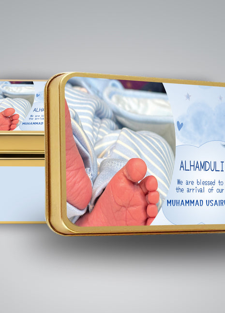 Premium Birth Announcement Tin Boxes – Custom Printed Baby Arrival Gifts & Methie Boxes in Pakistan