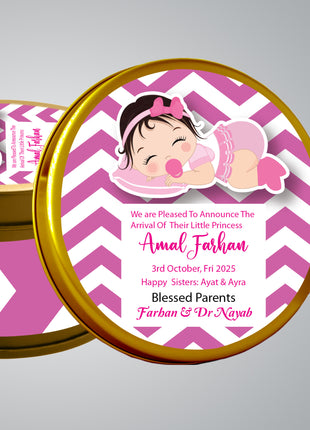 Premium Birth Announcement Tin Boxes – Custom Printed Baby Arrival Gifts & Methie Boxes in Pakistan