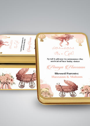 Premium Birth Announcement Tin Boxes – Custom Printed Baby Arrival Gifts & Methie Boxes in Pakistan