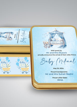 Premium Birth Announcement Tin Boxes – Custom Printed Baby Arrival Gifts & Methie Boxes in Pakistan