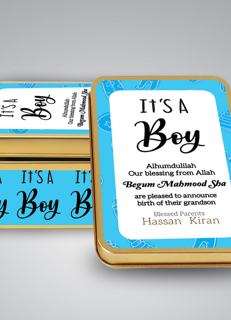 Premium Birth Announcement Tin Boxes – Custom Printed Baby Arrival Gifts & Methie Boxes in Pakistan
