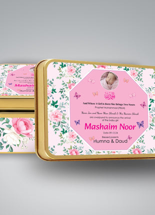 Premium Birth Announcement Tin Boxes – Custom Printed Baby Arrival Gifts & Methie Boxes in Pakistan