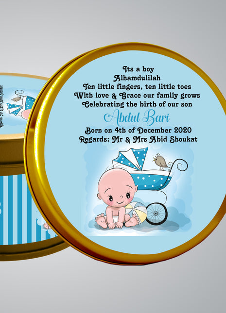 Premium Birth Announcement Tin Boxes – Custom Printed Baby Arrival Gifts & Methie Boxes in Pakistan