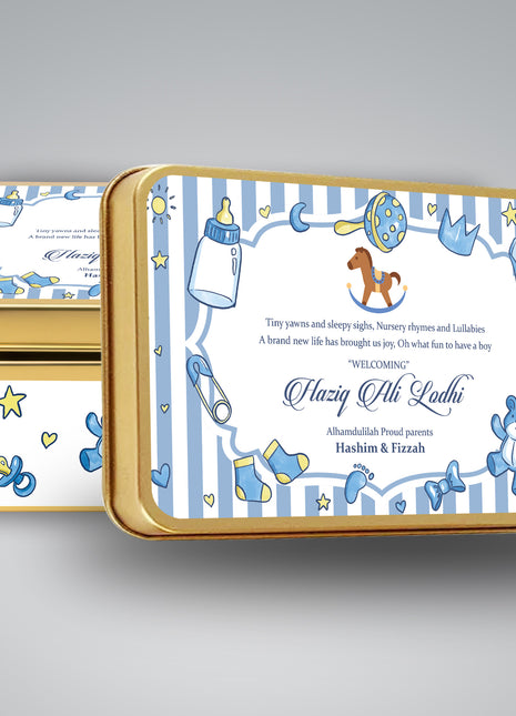 Premium Birth Announcement Tin Boxes – Custom Printed Baby Arrival Gifts & Methie Boxes in Pakistan