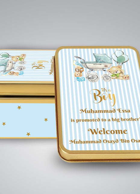 Premium Birth Announcement Tin Boxes – Custom Printed Baby Arrival Gifts & Methie Boxes in Pakistan