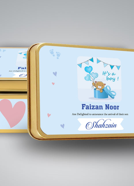 Premium Birth Announcement Tin Boxes – Custom Printed Baby Arrival Gifts & Methie Boxes in Pakistan