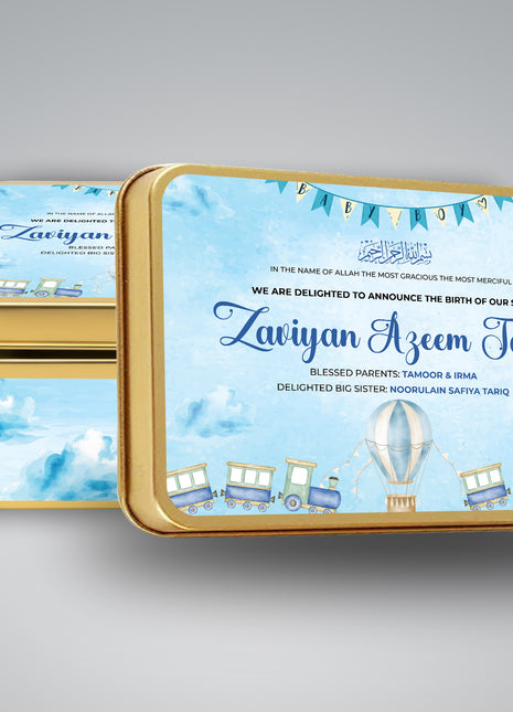 Premium Birth Announcement Tin Boxes – Custom Printed Baby Arrival Gifts & Methie Boxes in Pakistan