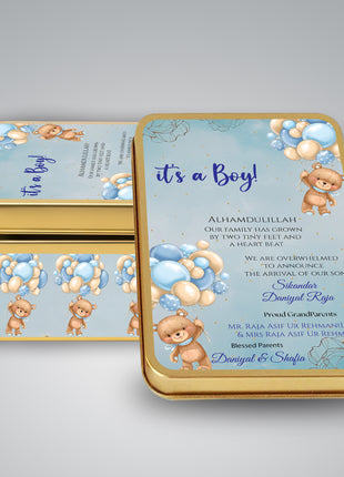 Premium Birth Announcement Tin Boxes – Custom Printed Baby Arrival Gifts & Methie Boxes in Pakistan