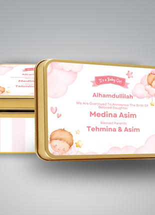 Premium Birth Announcement Tin Boxes – Custom Printed Baby Arrival Gifts & Methie Boxes in Pakistan