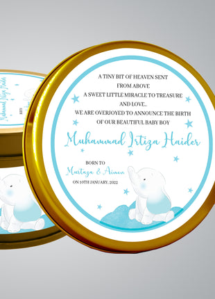 Premium Birth Announcement Tin Boxes – Custom Printed Baby Arrival Gifts & Methie Boxes in Pakistan