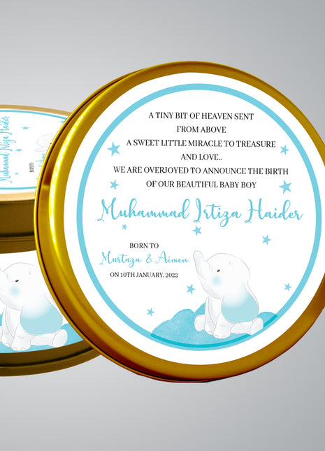 Premium Birth Announcement Tin Boxes – Custom Printed Baby Arrival Gifts & Methie Boxes in Pakistan