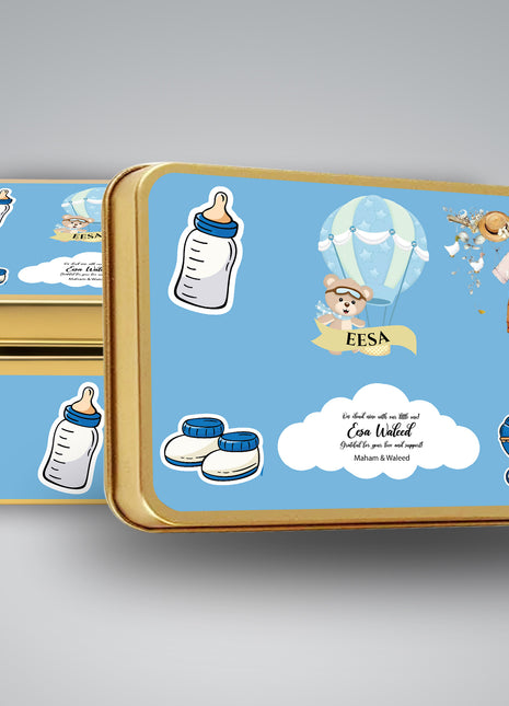 Premium Birth Announcement Tin Boxes – Custom Printed Baby Arrival Gifts & Methie Boxes in Pakistan