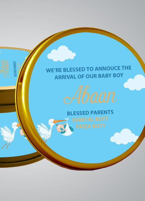 Premium Birth Announcement Tin Boxes – Custom Printed Baby Arrival Gifts & Methie Boxes in Pakistan