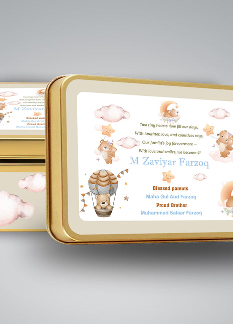 Premium Birth Announcement Tin Boxes – Custom Printed Baby Arrival Gifts & Methie Boxes in Pakistan