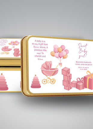 Premium Birth Announcement Tin Boxes – Custom Printed Baby Arrival Gifts & Methie Boxes in Pakistan